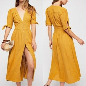 Free People Mustard Yellow Love Of My Life Cotton Gauze Midi Dress